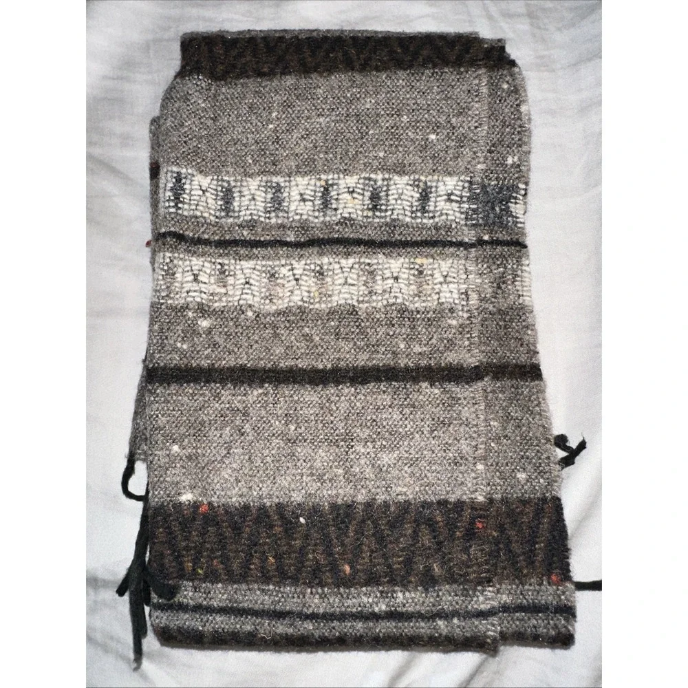 Pierre Cardin Wool Blend Scarf Fringe Gray Black Brown White Stripes‎ Pattern